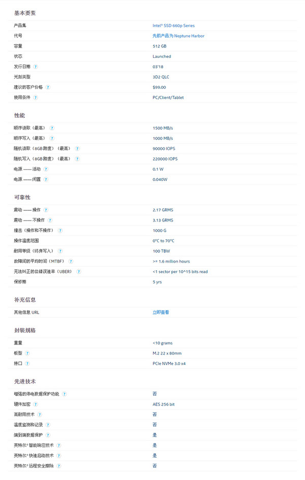 新品发售： intel 英特尔 660P M.2 固态硬盘 512GB（SSDPEKNW512G8XT）