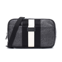 BALLY 巴利 男士黑色黑白条纹织物斜挎包 QUINNY 130