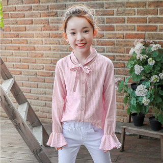 朗悦 LTCC17120128 女童长袖竖条纹上衣 (粉色)