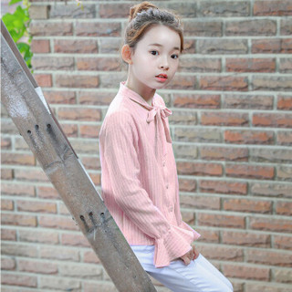 朗悦 LTCC17120128 女童长袖竖条纹上衣 (粉色)