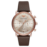 阿玛尼EMPORIO ARMANI AR11106飞行员系列 男士石英腕表 43mm 金色 不锈钢 棕色 牛皮