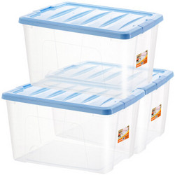 捷扣捷扣SWB-5327 塑料透明收纳箱整理箱家用玩具衣物豪华储物箱 56L 蓝色 3只装 *3件