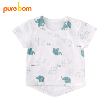 pureborn 博睿恩 女宝宝短袖T恤 (几何图案、90cm)