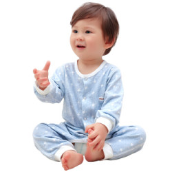 象宝宝(elepbaby)婴儿睡袋新生儿宝宝睡衣开档连体衣秋冬全棉爬服外出服家居服 小星星蓝色66码 *3件