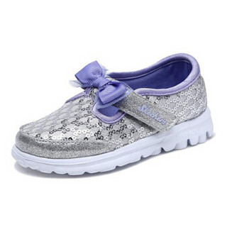 SKECHERS 斯凯奇 81154N-SLLV 女童轻质运动鞋  银色/薰衣草色 22.5码