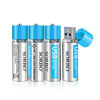 SORBO 硕而博 USB充电电池5号4粒AA电池1小时快充1.5v锂聚合物电池充电套装