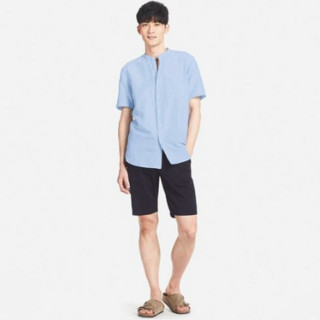 UNIQLO 优衣库 406428 男士麻棉立领短袖衬衫