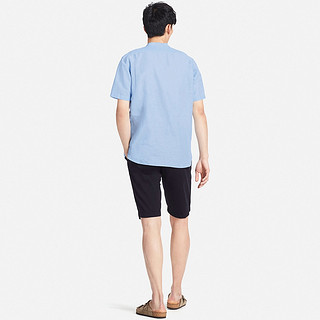 UNIQLO 优衣库 406428 男士麻棉立领短袖衬衫 水蓝色 M