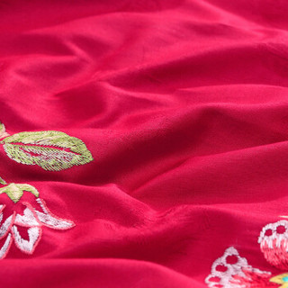 FUANNA 富安娜 家纺 床上用品四件套婚庆结婚贡缎纯棉全棉床品套件床单被套 花舞盈歌 1米8/2米床(230*229cm)红色