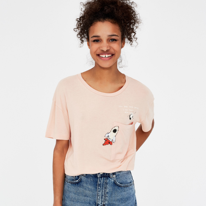PULL&BEAR 09235357 女士基本款火箭图案T恤