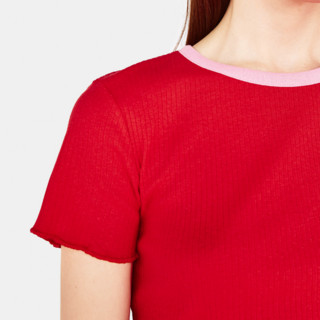  Bershka 巴适卡 02664111600 女士罗纹T恤 (红色、M)