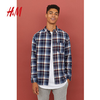  H&M HM0615307 男士法兰绒格纹衬衫 (紫色、XL)