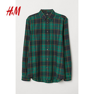  H&M HM0690115 男士法兰绒格纹衬衫 (白色、XS)
