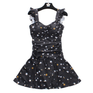 泳衣女士连体裙式保守遮肚显瘦游泳衣少女性感大码温泉泳装 星星xl