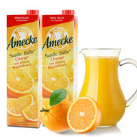 爱美可（Amecke）进口果汁 德国原装鲜榨果肉橙汁 1L*2瓶装果汁饮料（新老包装交替发货） *4件