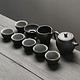 苏氏陶瓷（SUSHI CERAMICS）整套茶具粗陶黑炭沙线条壶茶具套装带礼盒（茶壶）