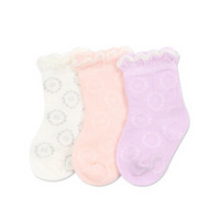 PurCotton 全棉时代 婴幼儿小花薄提花袜 3双装 (11cm、半漂白+丁香紫+浅粉)