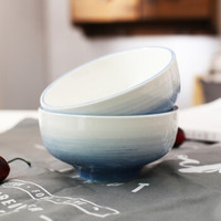 Hömmy 佳佰 手绘陶瓷碗 釉下彩 2个装 (天空蓝、4.5寸)