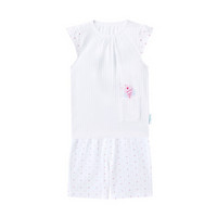 PurCotton 全棉时代 2000226101-090 幼儿女款抽针罗纹套头短袖套装 (粉色波点、90/52、1条装)