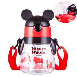 迪士尼（Disney）宝宝学饮杯吸管杯 儿童水杯子防漏背带水壶 WD-84红色米奇440ML *2件
