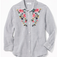 OLD NAVY 老海军 花卉刺绣儿童长款衬衫