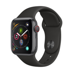Apple 苹果 Apple Watch Series 4 智能手表 (深空灰铝金属、GPS+蜂窝网络、40mm、黑色运动表带)