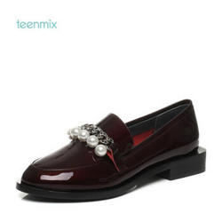 Teenmix 天美意 AP251CQ7 秋专柜同款漆皮牛皮英伦风乐福鞋女单鞋