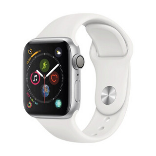 Apple 苹果 Watch系列 Watch Series 4 GPS款 智能手表 40mm 银色 白色硅胶表带 16GB（ECG、GPS、北斗、扬声器、温度计）