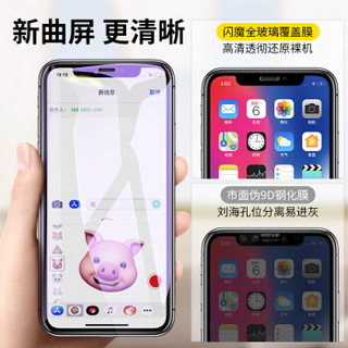 闪魔 iPhone X/Xs钢化膜防窥膜全屏苹果Xs/Max高清防指纹防蓝光 8D防爆磨砂手机贴膜 X/Xs【真曲面^8D黑色抗蓝光全屏】送神器