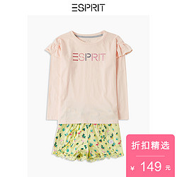 ESPRIT 女童夏装新款拼接荷叶边长袖LOGO印花上衣T恤-GK2M0943