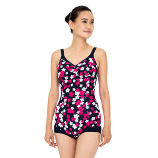 新款可视塑身 女士连体游泳衣 女式泳装 显瘦 小胸聚拢 浅紫粉红色 34码