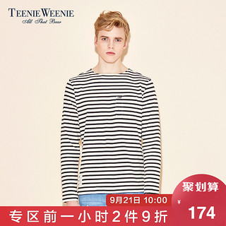 TEENIE WEENIE 维尼熊 TNLW72301A 男士长袖圆领条纹T恤 (黑、170)