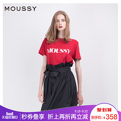 MOUSSY夏季圆领LOGO字母印花棉休闲宽松短袖T恤010BAQ90-5290