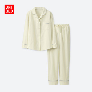  优衣库 UNIQLO 408009  女装 全棉嵌条睡衣(长袖) (乳白、xl)