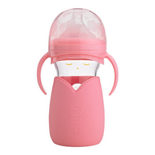 小不点（DOT）轻松吸 萌娃新生儿宽口感温玻璃奶瓶160ml粉色