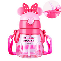 迪士尼（Disney）宝宝学饮杯吸管杯 儿童水杯子防漏背带水壶 WD-85粉色米妮440ML