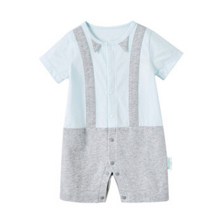 PurCotton 全棉时代 2000206301 婴儿针织带领短袖连体衣 73/48(建议6-12个月) 浅蓝