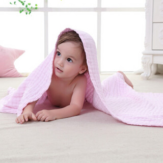 贝吻 B2042 婴儿棉质水洗6层纱布浴巾 粉色 90CM*110CM