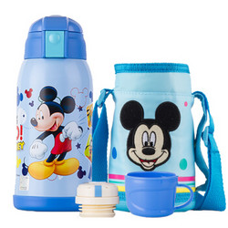 迪士尼（Disney）宝宝吸管杯 儿童保温杯婴儿水杯304不锈钢水壶 双盖蓝色米奇600ml送刺绣杯套