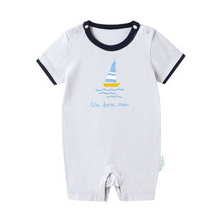 PurCotton 全棉时代 2000206502 婴儿针织短袖连体衣+口水兜 59/44(建议0-3个月) 灰色 2件装
