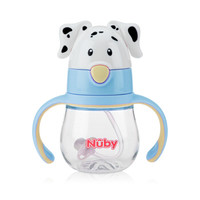 努比(Nuby) 儿童吸管杯 学饮杯 250ml卡通狗360°弹跳吸管tritan水杯(带刻度)-蓝