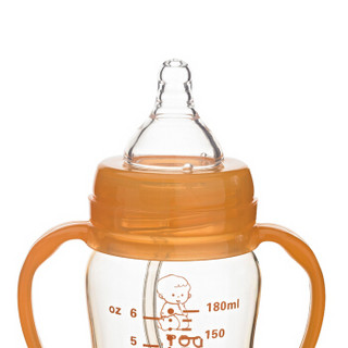 小不点（DOT）新生儿轻松吸 PPSU黄金宽口奶瓶手柄硅胶吸管奶瓶180ml黄色