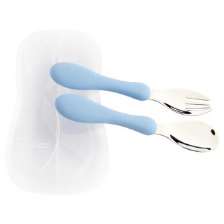集得（JDCOCO）勺子 婴儿勺子 婴儿不锈钢勺子 米糊辅食勺叉餐具套装 蓝色