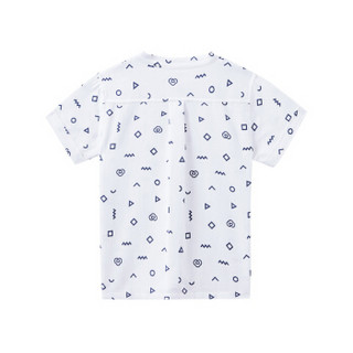 PurCotton 全棉时代 2000213302 男童纱布短袖套头衬衫 110/56(建议4-5岁) 白底几何