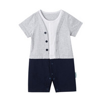 PurCotton 全棉时代 2000209901 婴儿针织拼接短袖连体衣 66/44(建议3-6个月) 花灰