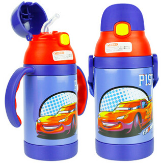 迪士尼儿童水杯 宝宝吸管杯 婴儿保温学饮杯背带保温壶喝水训练杯子（两用）300ML 汽车