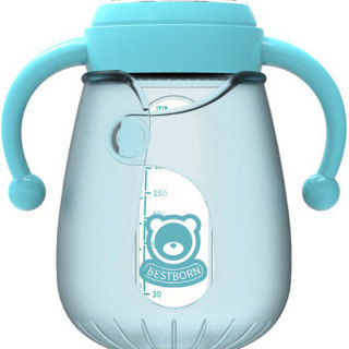 贝适邦  奶瓶婴儿玻璃奶瓶吸管奶瓶 仿真奶嘴宽口径奶瓶 薄荷蓝240ML