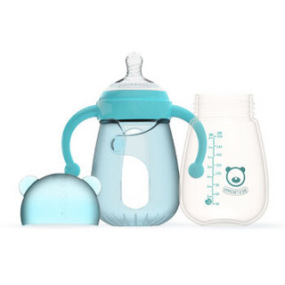 贝适邦  奶瓶婴儿玻璃奶瓶吸管奶瓶 仿真奶嘴宽口径奶瓶 薄荷蓝240ML