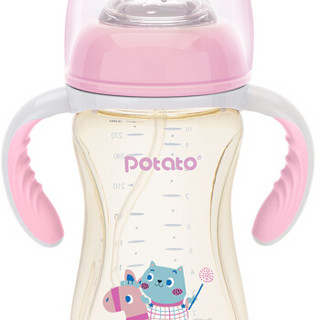 小土豆 升级宽口径ppsu奶瓶吸管水杯二合一樱花粉300ml(L号奶嘴) 婴儿学饮杯新生儿防摔奶瓶