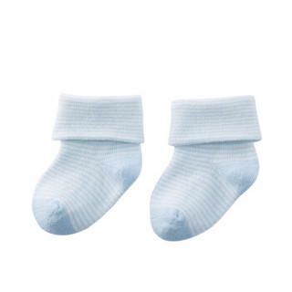 PurCotton 全棉时代 婴儿翻边袜 (天蓝条+白、7.5cm 建议0-3个月)
